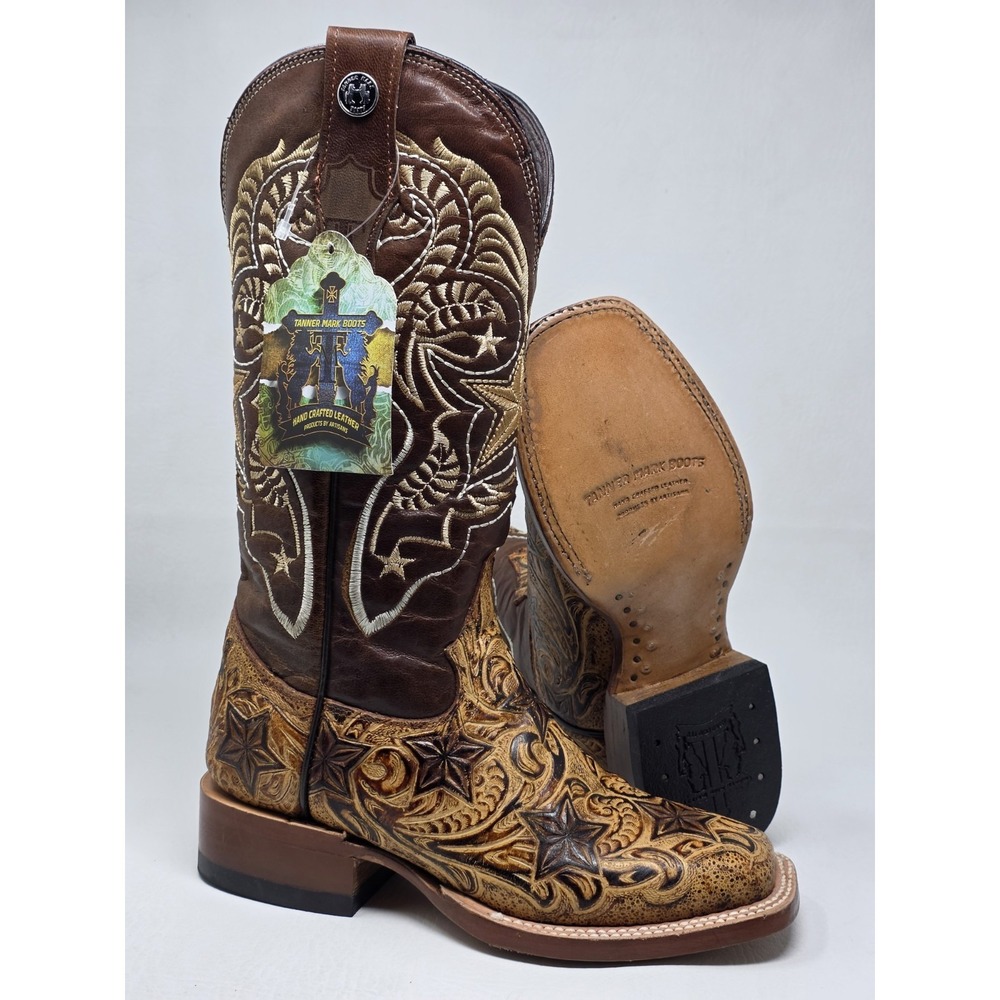 Tanner Mark Women's Leather Square Toe Western Boots Size 5 Made In Mexico NEW